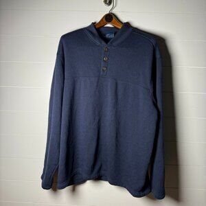 Puritan Men Navy Henley Style Sweatshirt 2XL Made in Egypt